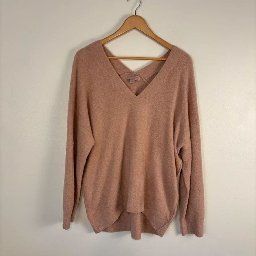 Barefoot Dream CozyChic Ultra Lite V Neck Sweater Slouchy Pullover Pink Large